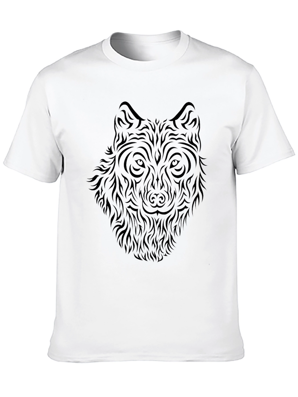 Tribal Wolf Print Black T-Shirt