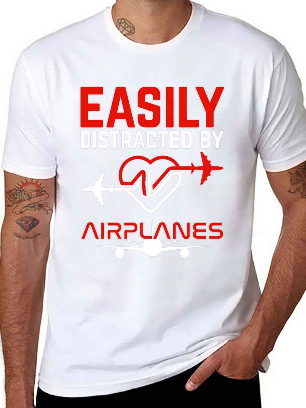 Easily Distracted By Airplanes Black T-Shirt