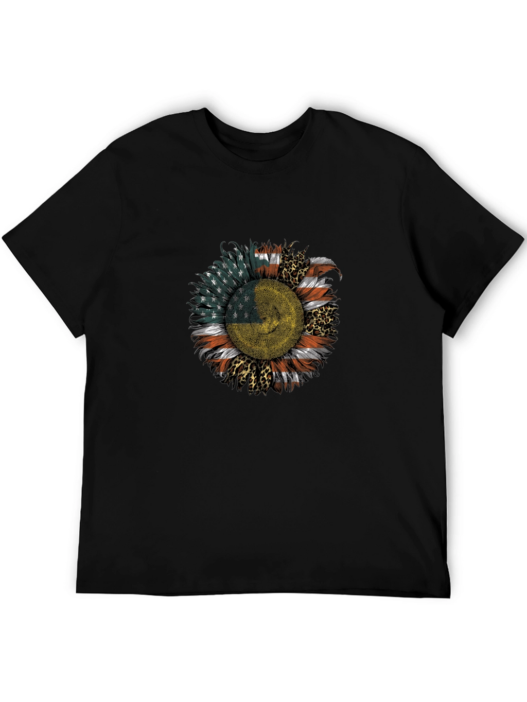 USA Ukraine Flag Sunflower Mens Black T-Shirt