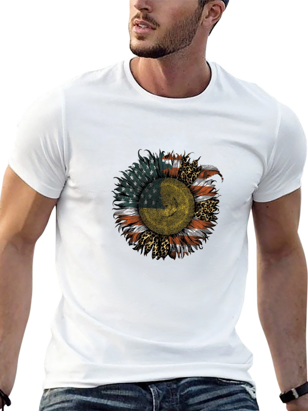 USA Ukraine Flag Sunflower Mens Black T-Shirt