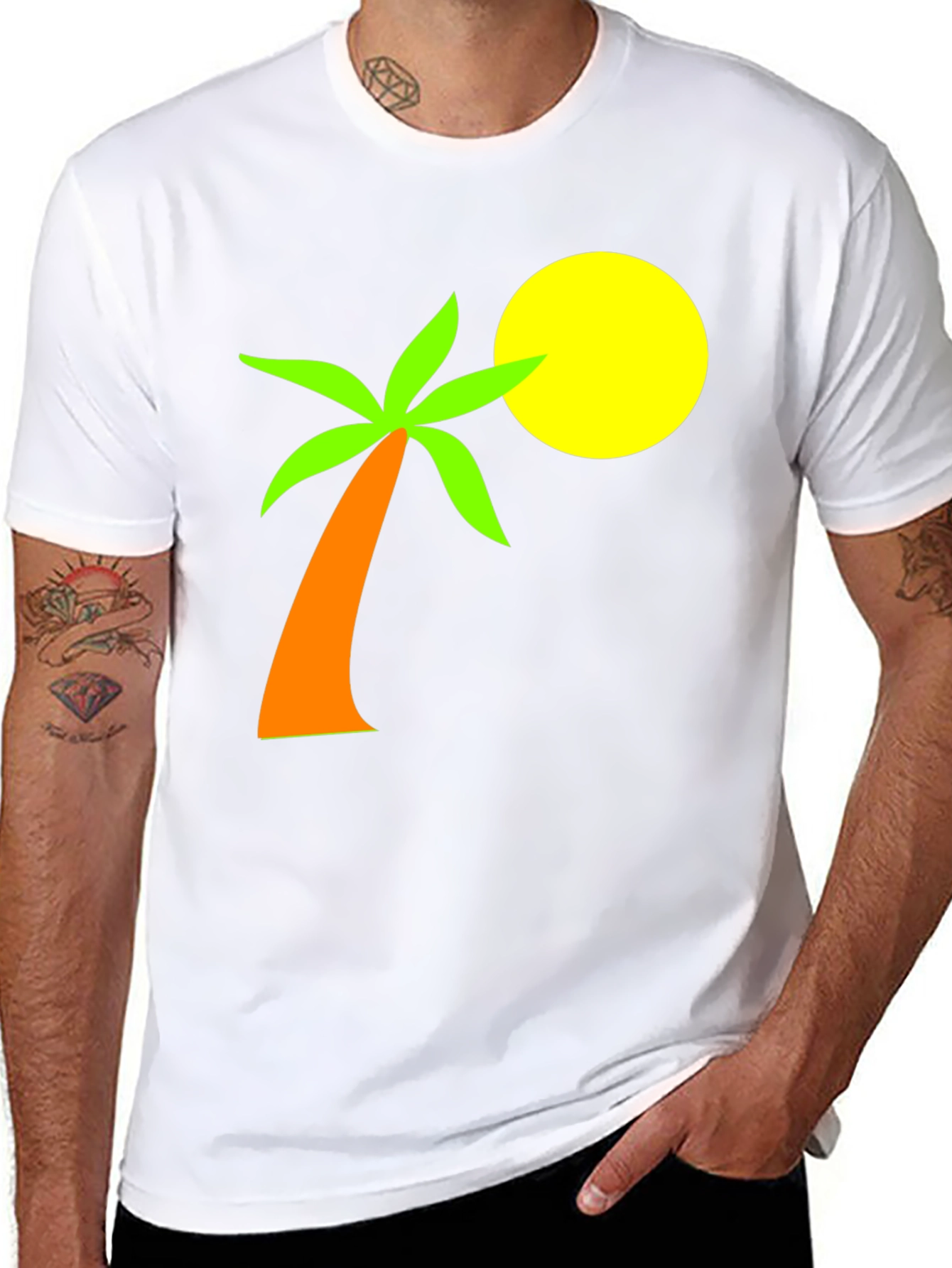 Tropical Palm Tee - Black Cotton Graphic T-Shirt