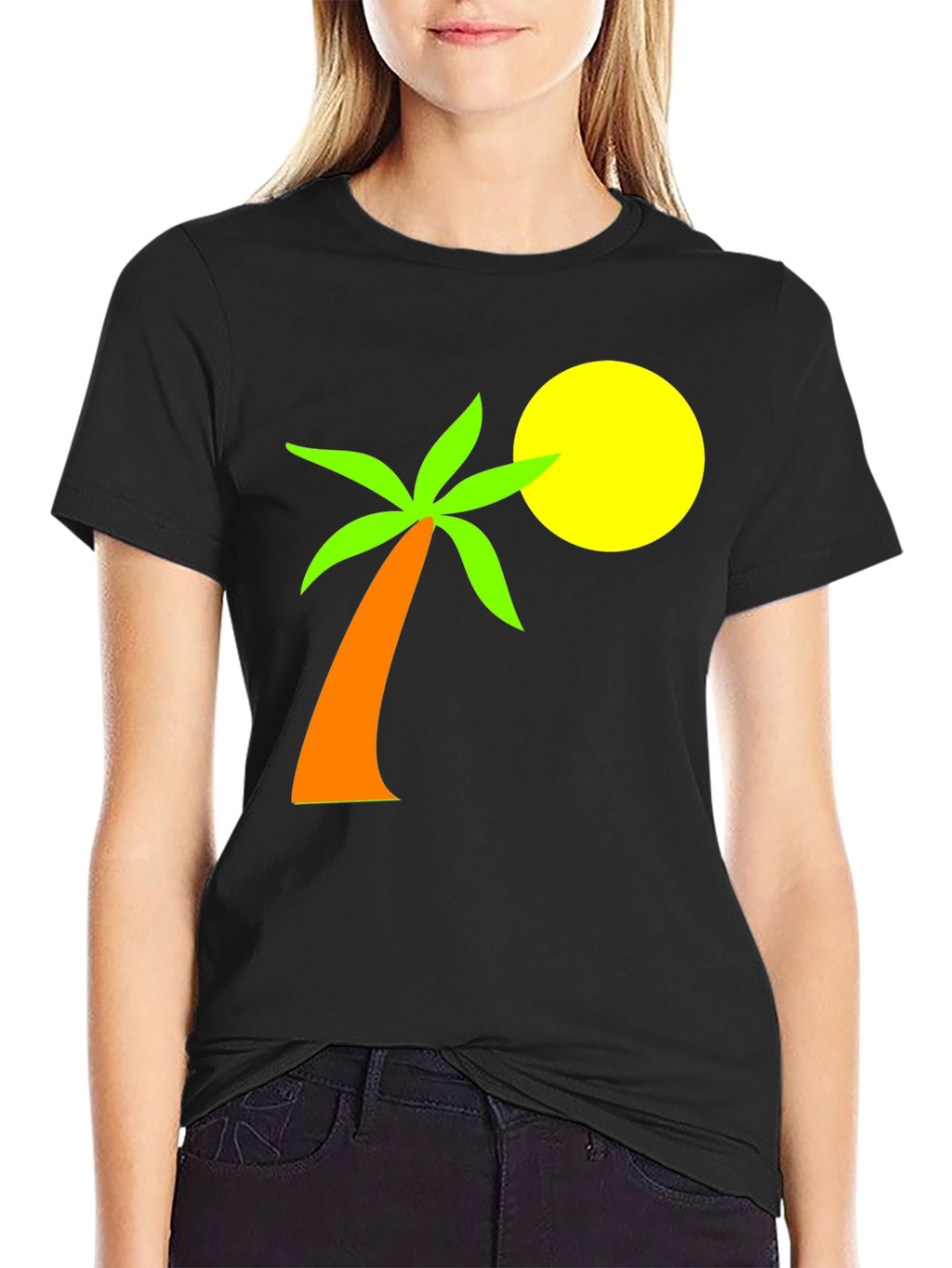 Tropical Palm Tee - Black Cotton Graphic T-Shirt