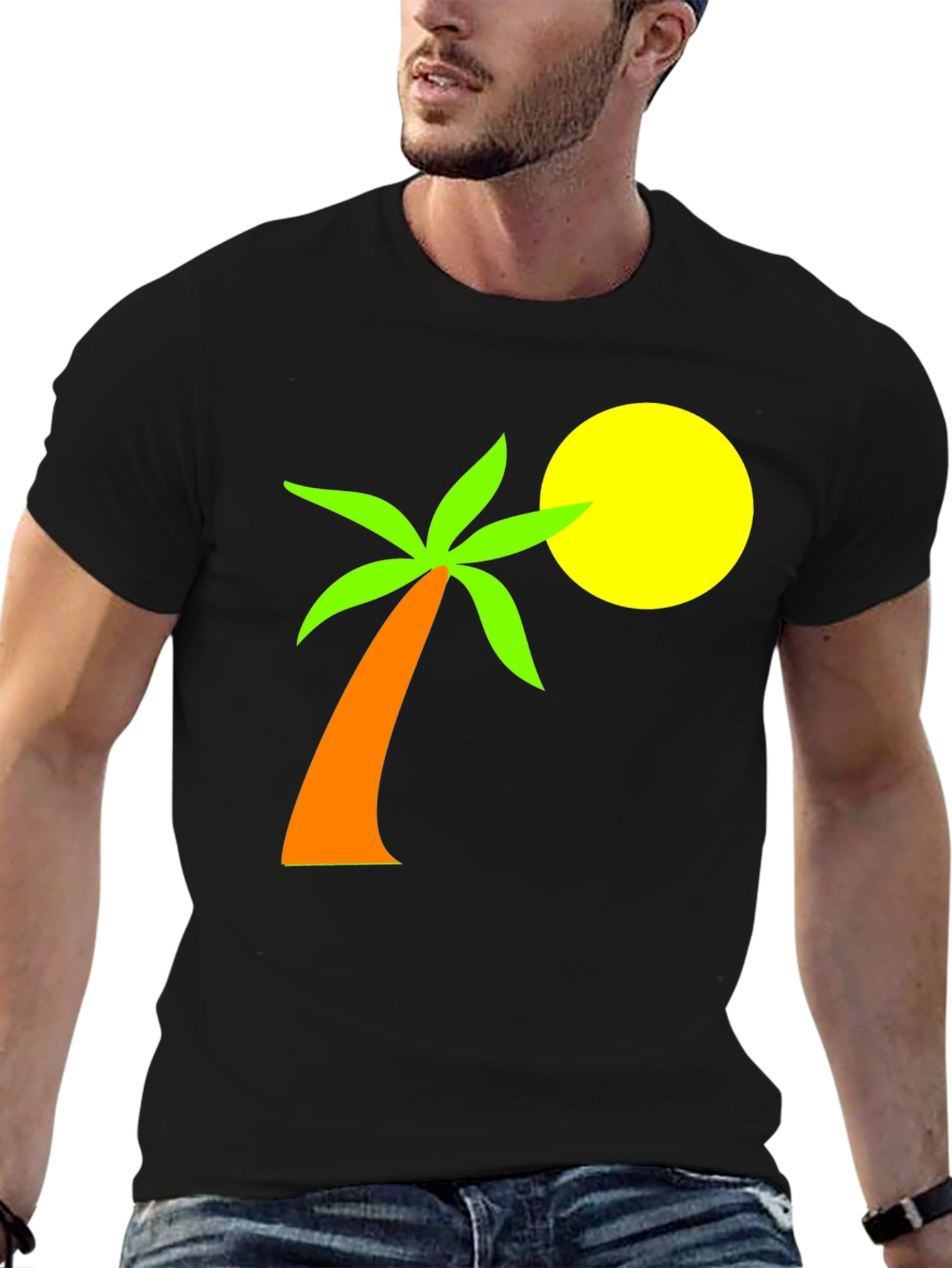 Tropical Palm Tee - Black Cotton Graphic T-Shirt