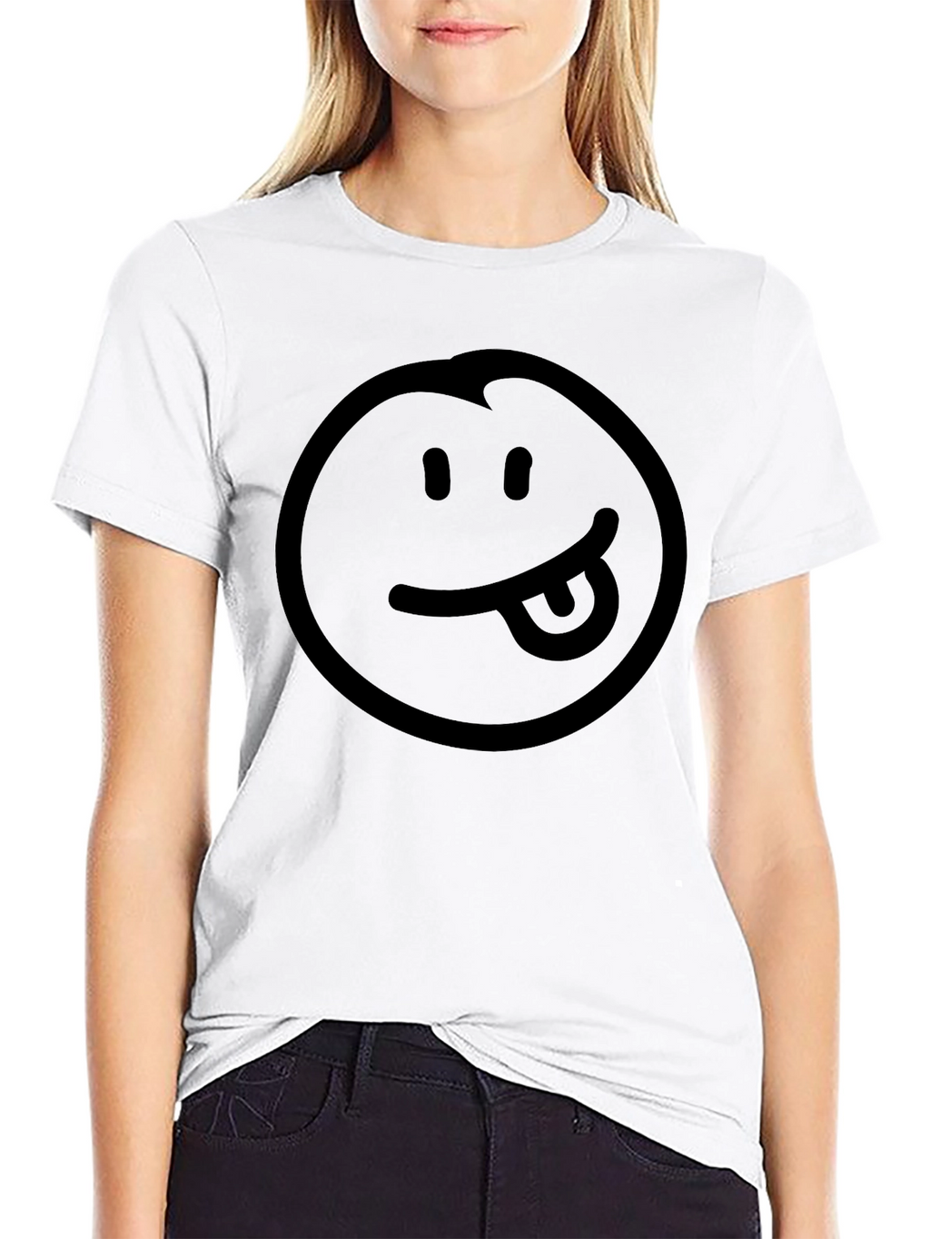 Black Smiley Face Tongue Out T-Shirt