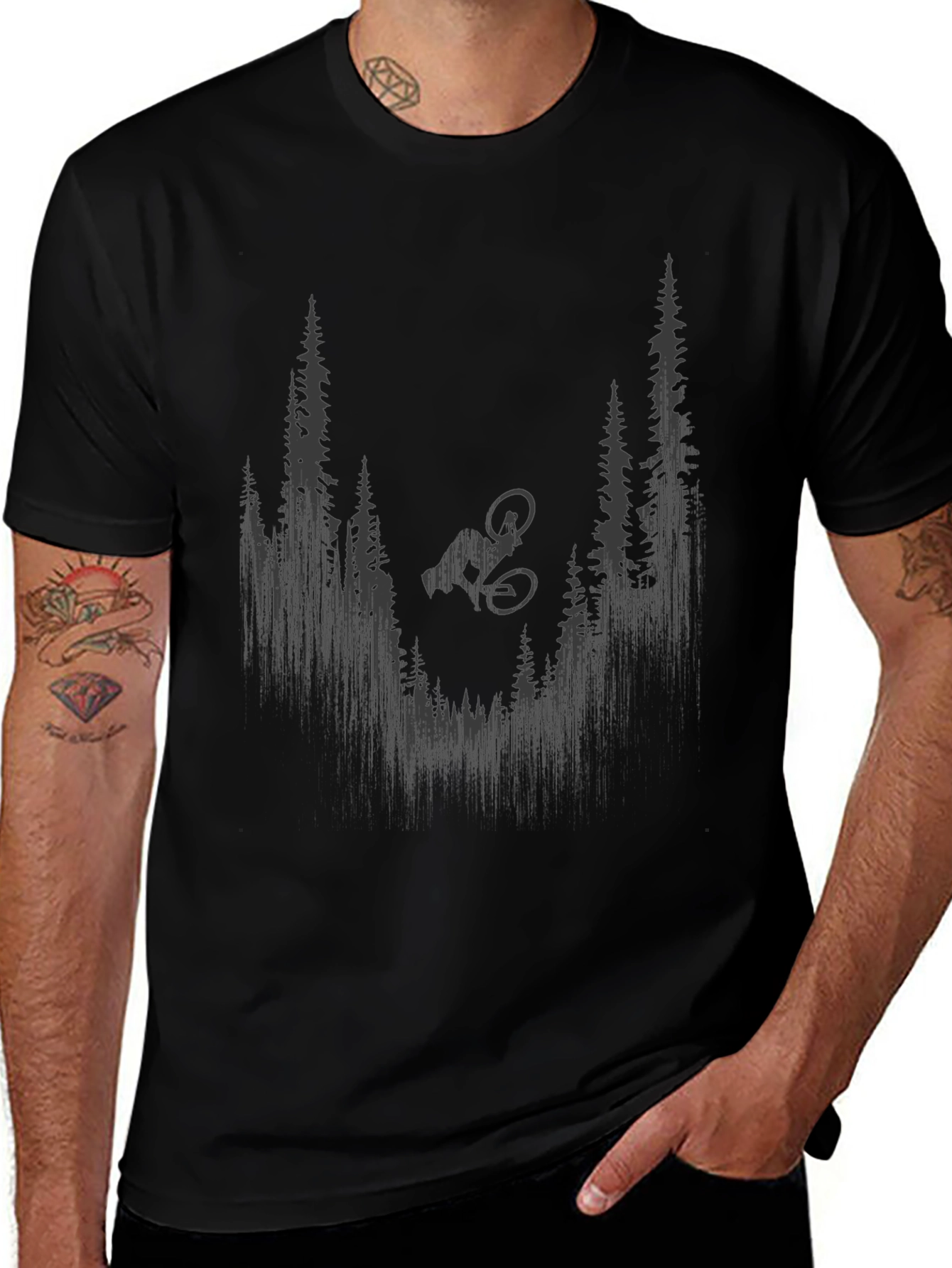 Mountain Bike Forest Graphic Tee - Black