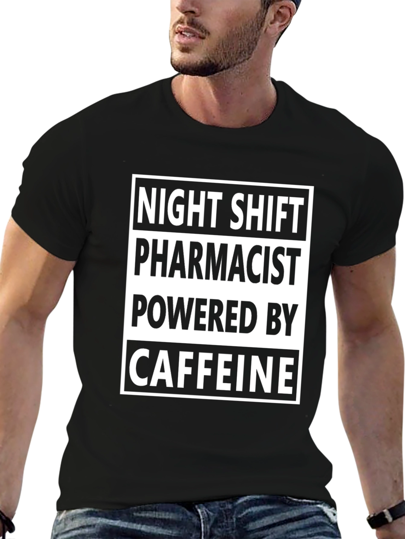 Night Shift Pharmacist Caffeine Powered Black T-Shirt