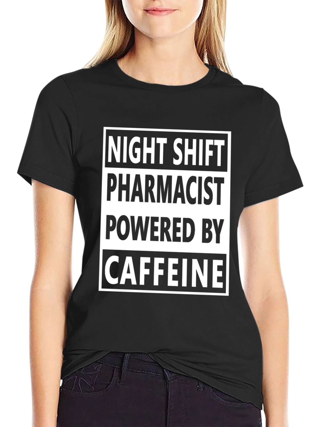 Night Shift Pharmacist Caffeine Powered Black T-Shirt