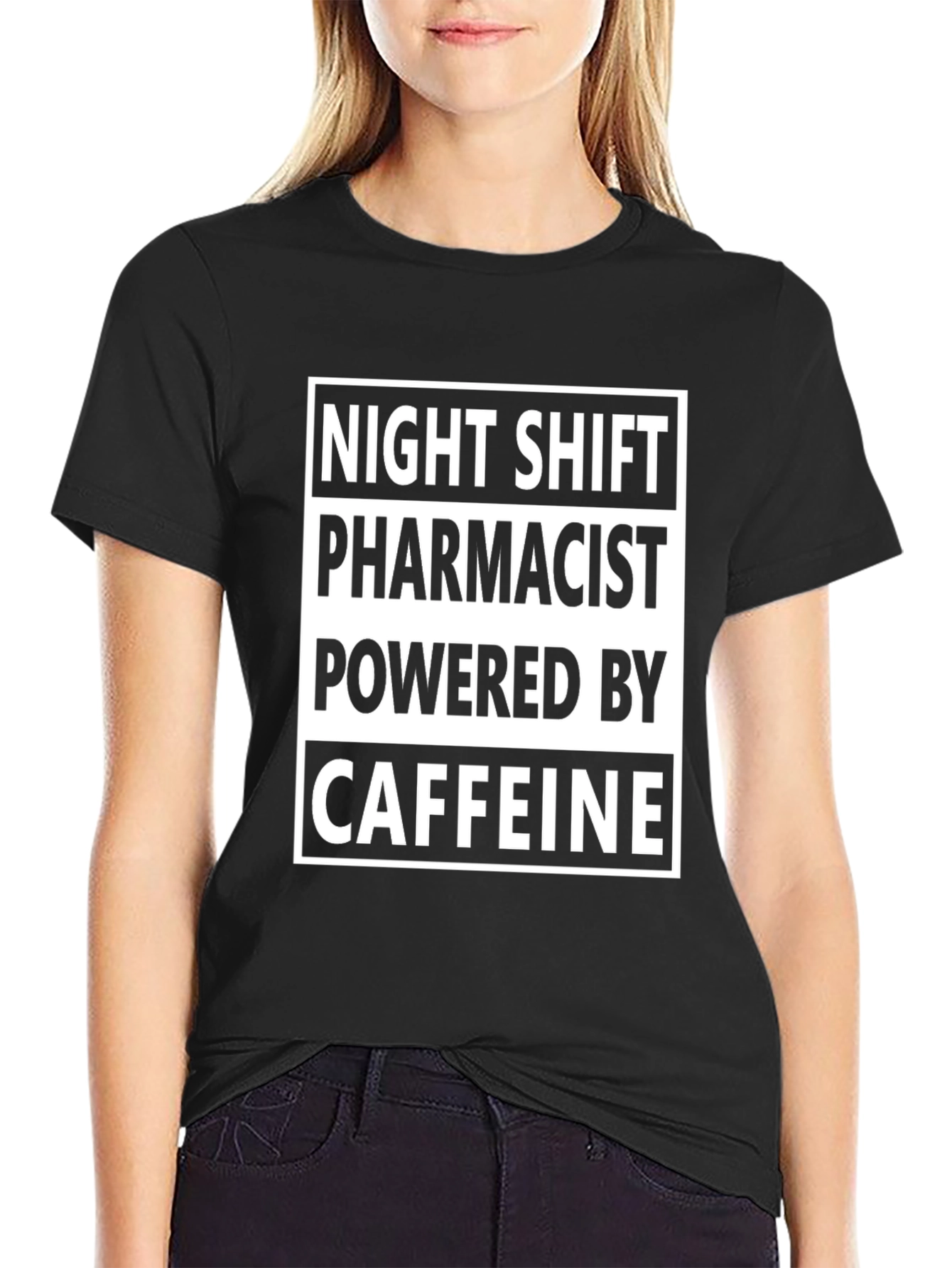 Night Shift Pharmacist Caffeine Powered Black T-Shirt