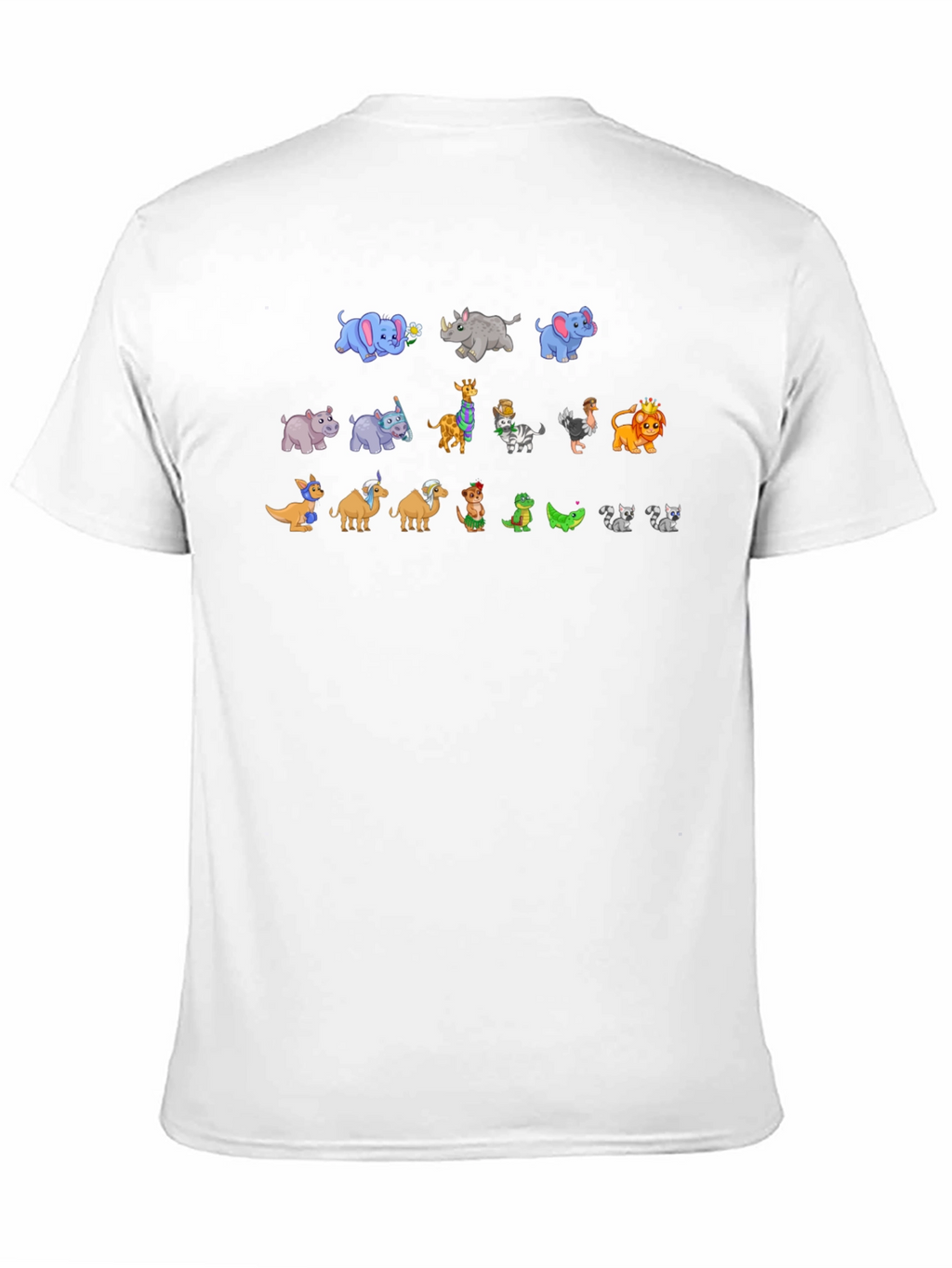 Cartoon Animals on Black Crewneck T-Shirt