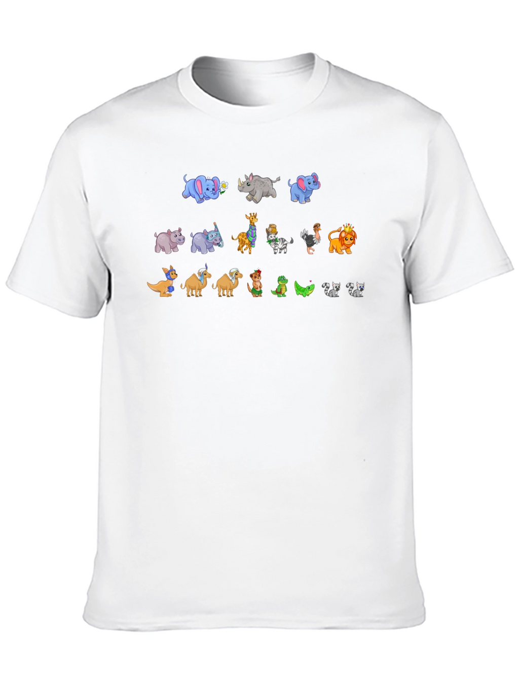 Cartoon Animals on Black Crewneck T-Shirt
