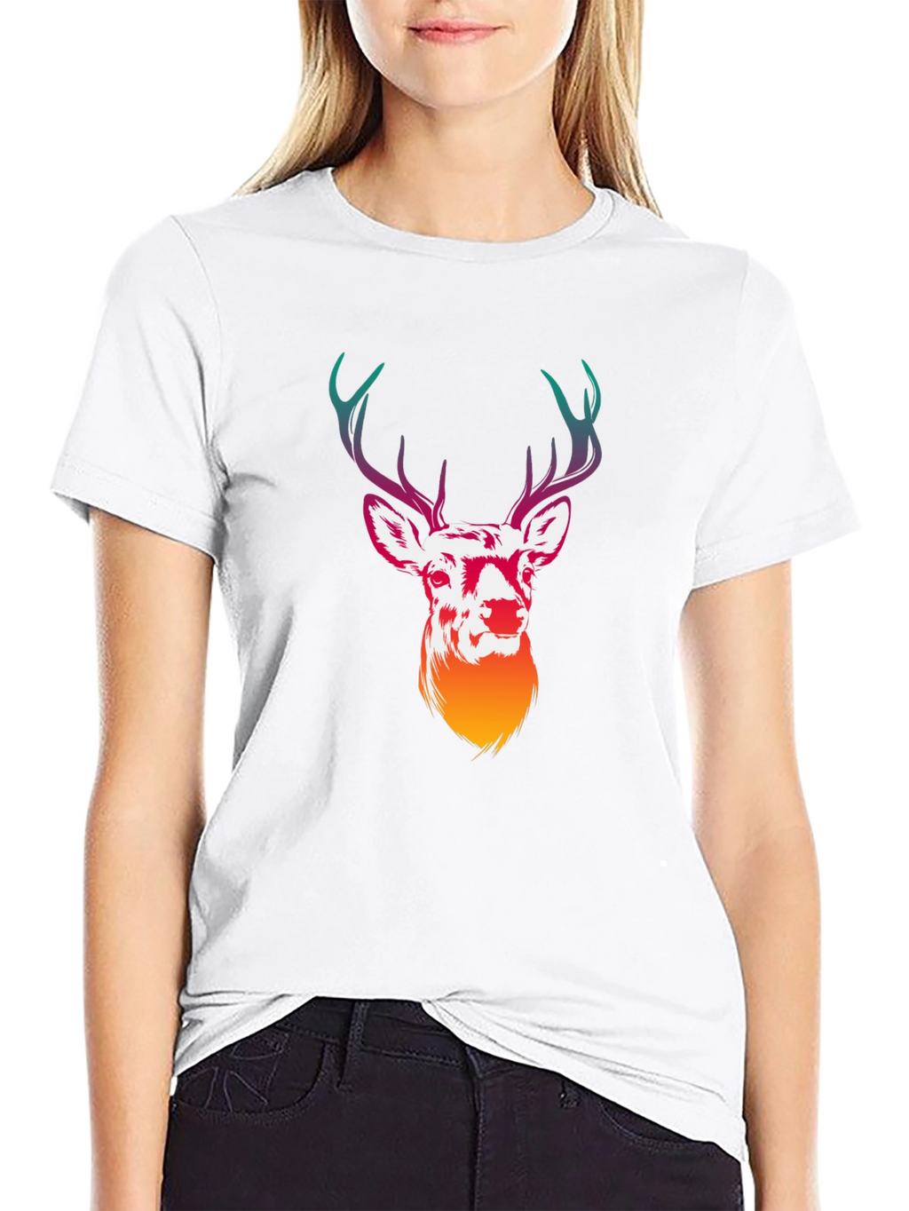 Deer Graphic Tee - Mens Black Crew Neck T-Shirt