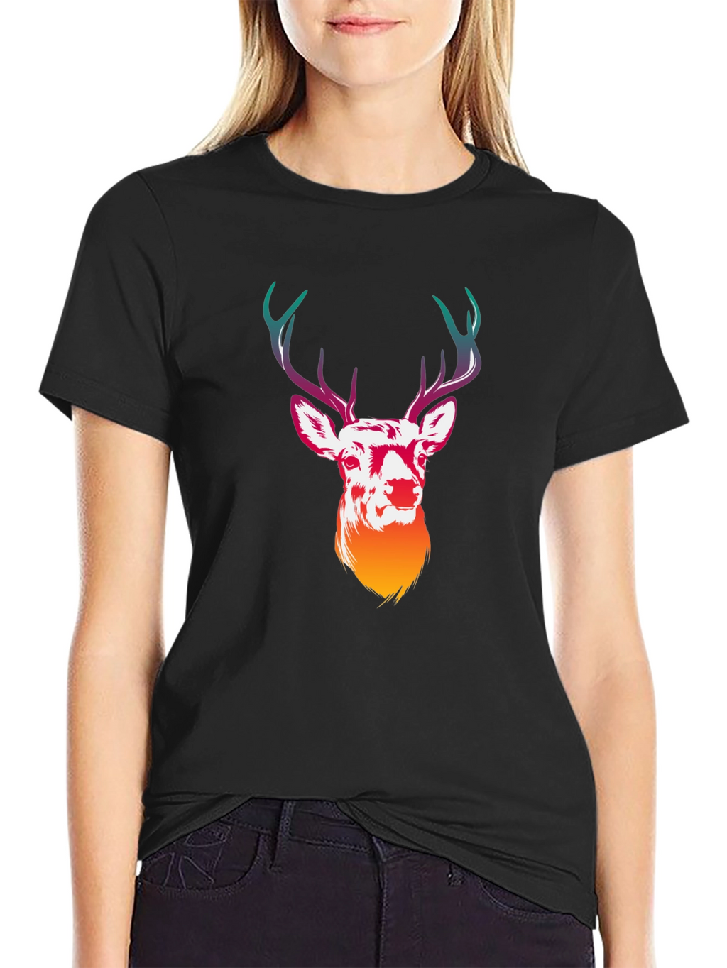Deer Graphic Tee - Mens Black Crew Neck T-Shirt