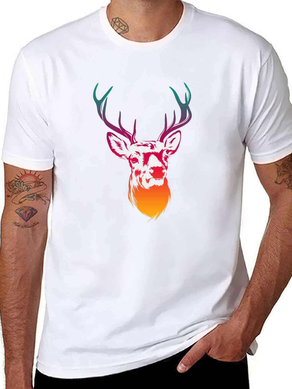 Deer Graphic Tee - Mens Black Crew Neck T-Shirt