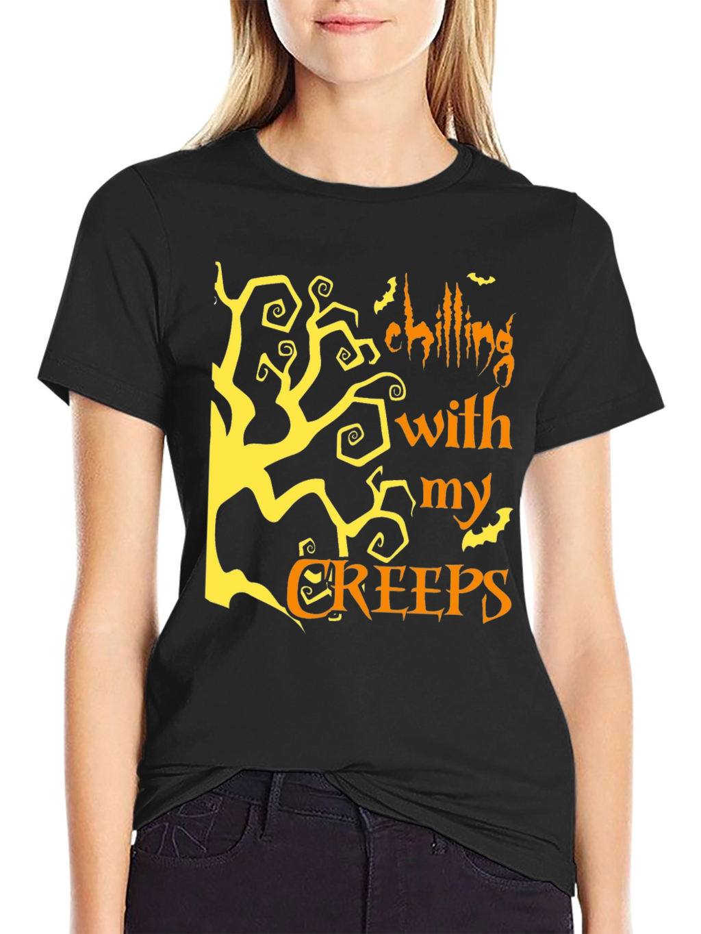 Halloween Chilling With My Creeps Black Graphic T-Shirt