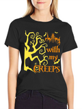 Halloween Chilling With My Creeps Black Graphic T-Shirt