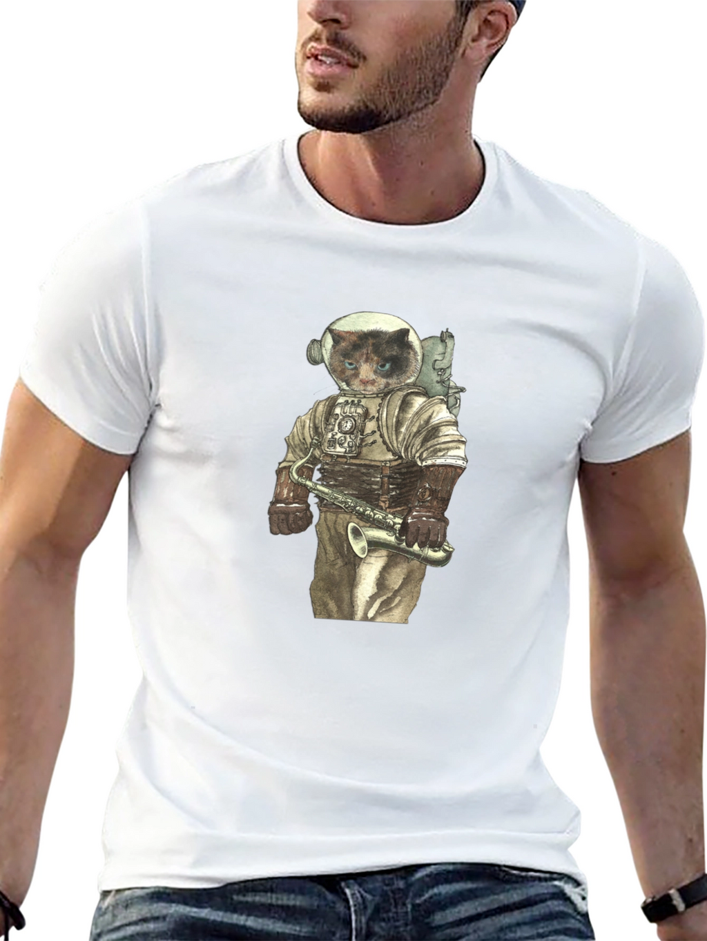Cat Astronaut with Saxophone Graphic Tee