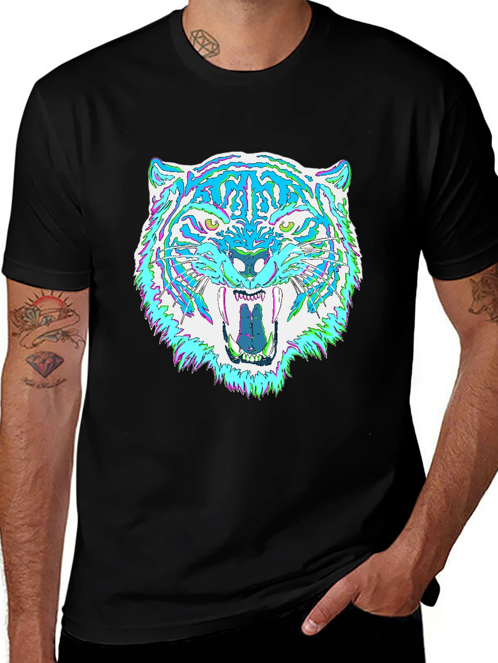 Psychedelic Tiger Graphic Tee - Mens Black T-Shirt