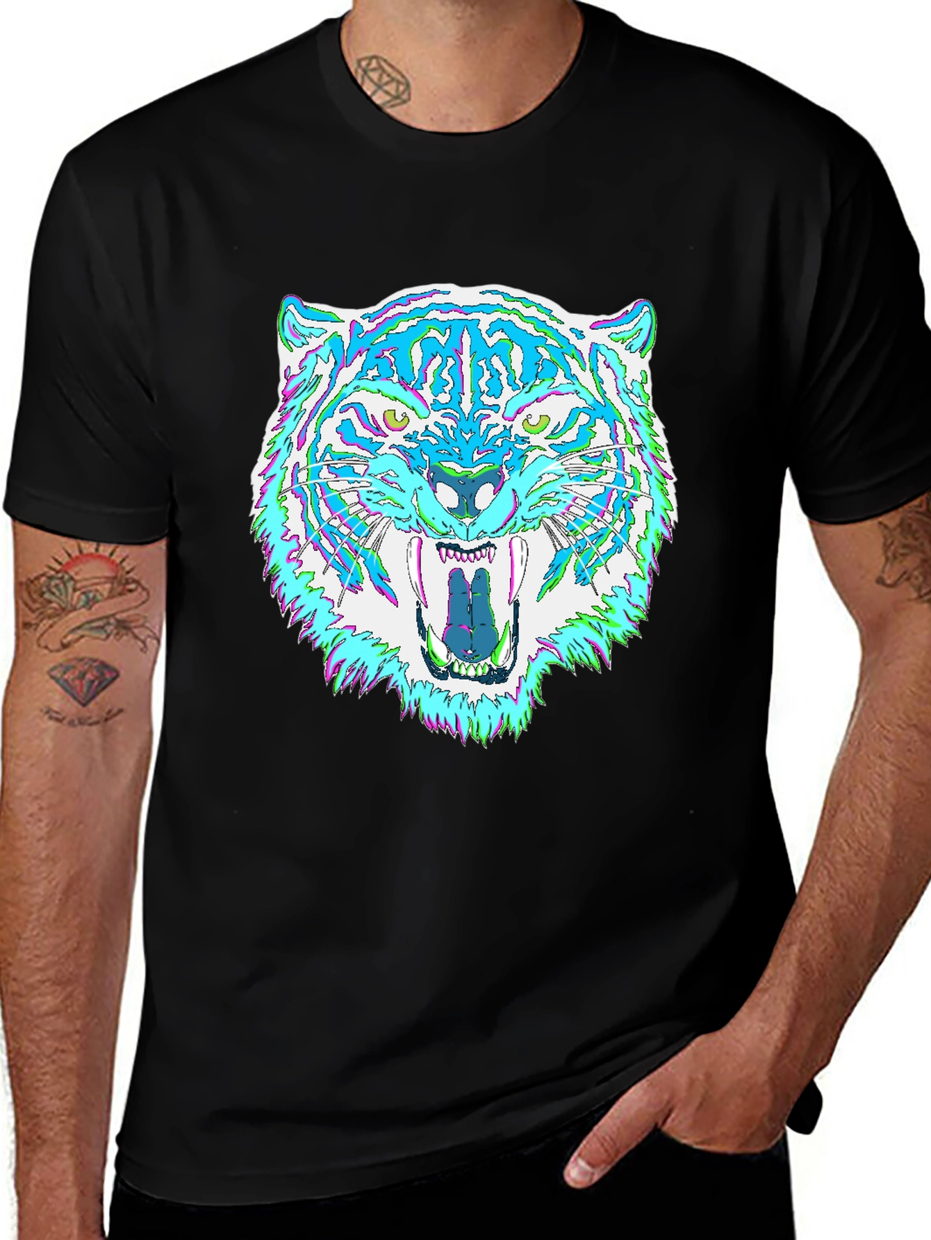 Psychedelic Tiger Graphic Tee - Mens Black T-Shirt
