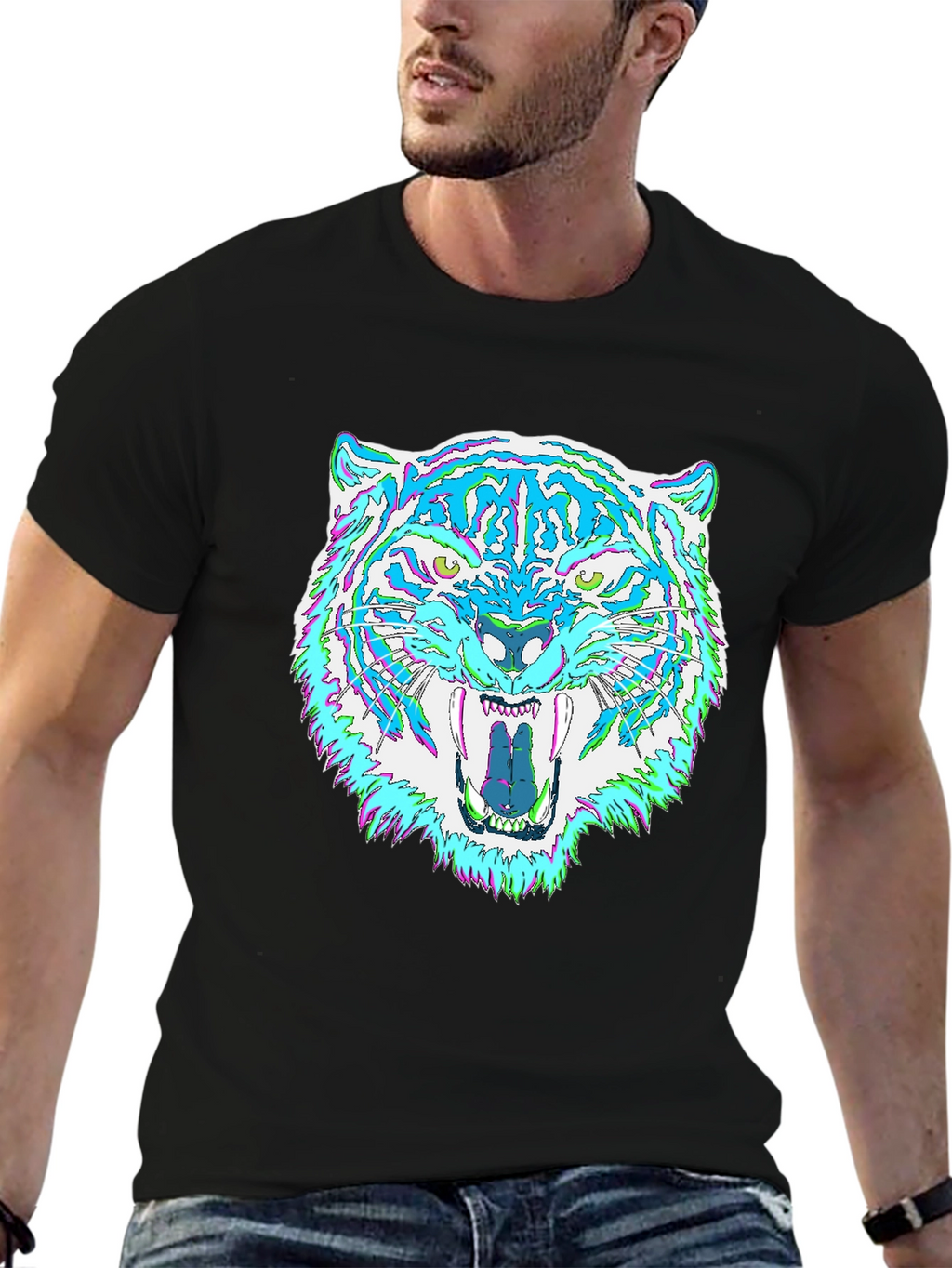 Psychedelic Tiger Graphic Tee - Mens Black T-Shirt