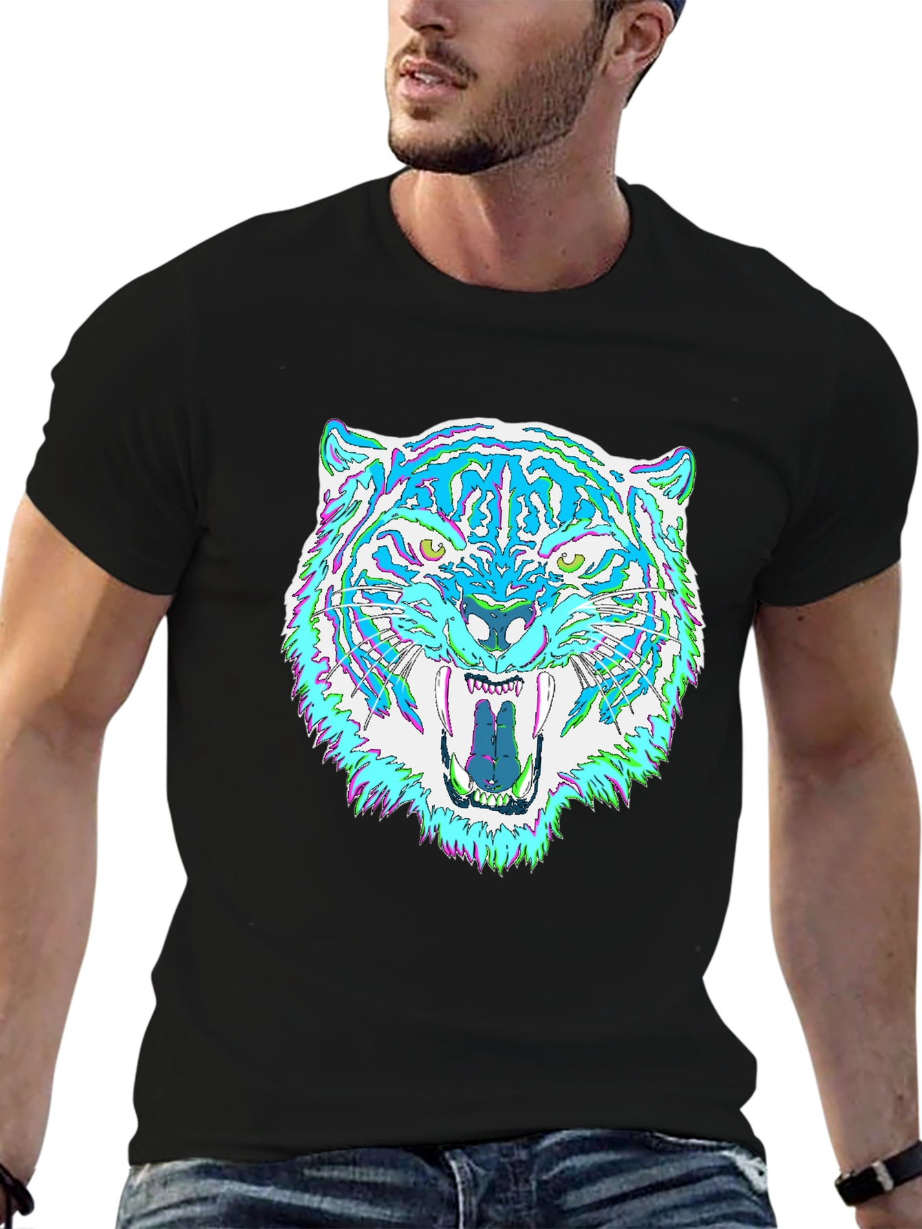Psychedelic Tiger Graphic Tee - Mens Black T-Shirt