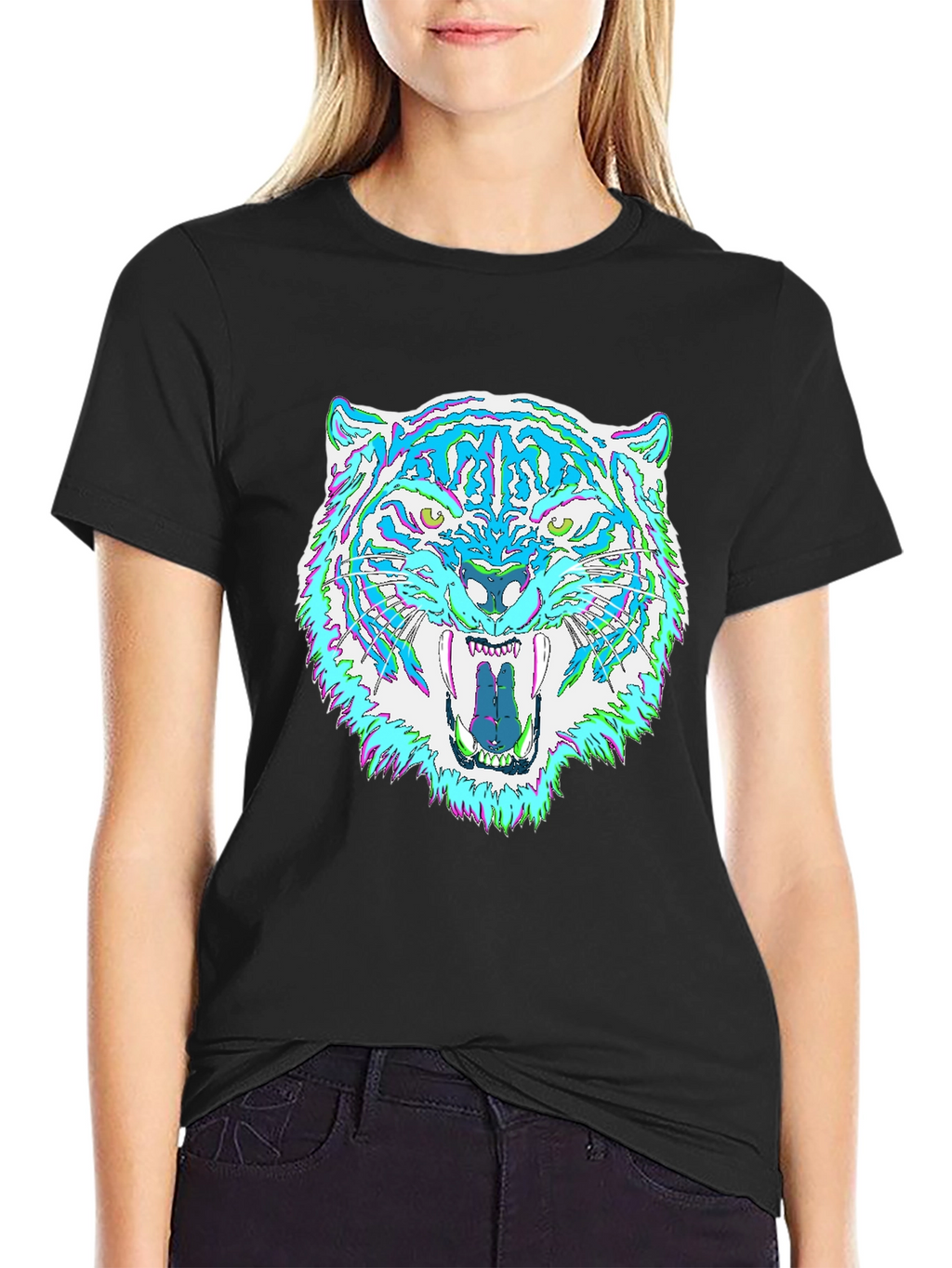 Psychedelic Tiger Graphic Tee - Mens Black T-Shirt