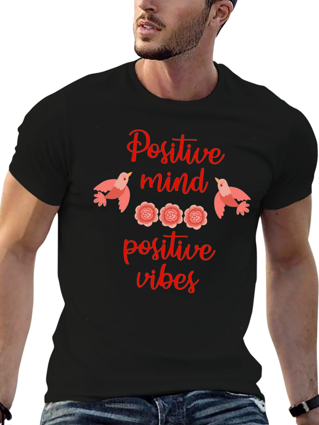 Positive Mind Vibes Graphic Tee - Black