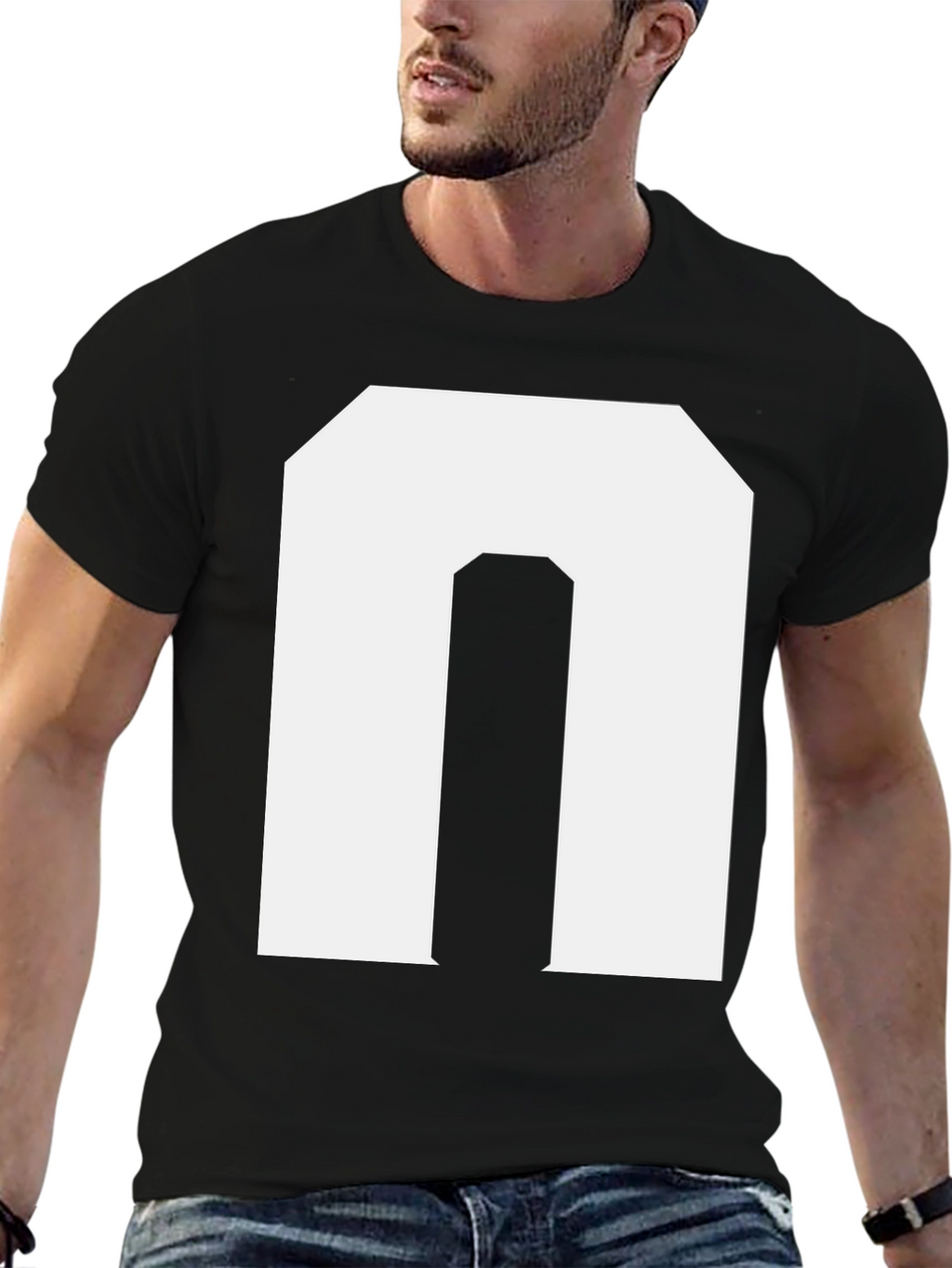 Bold Initial N Graphic Tee - Black