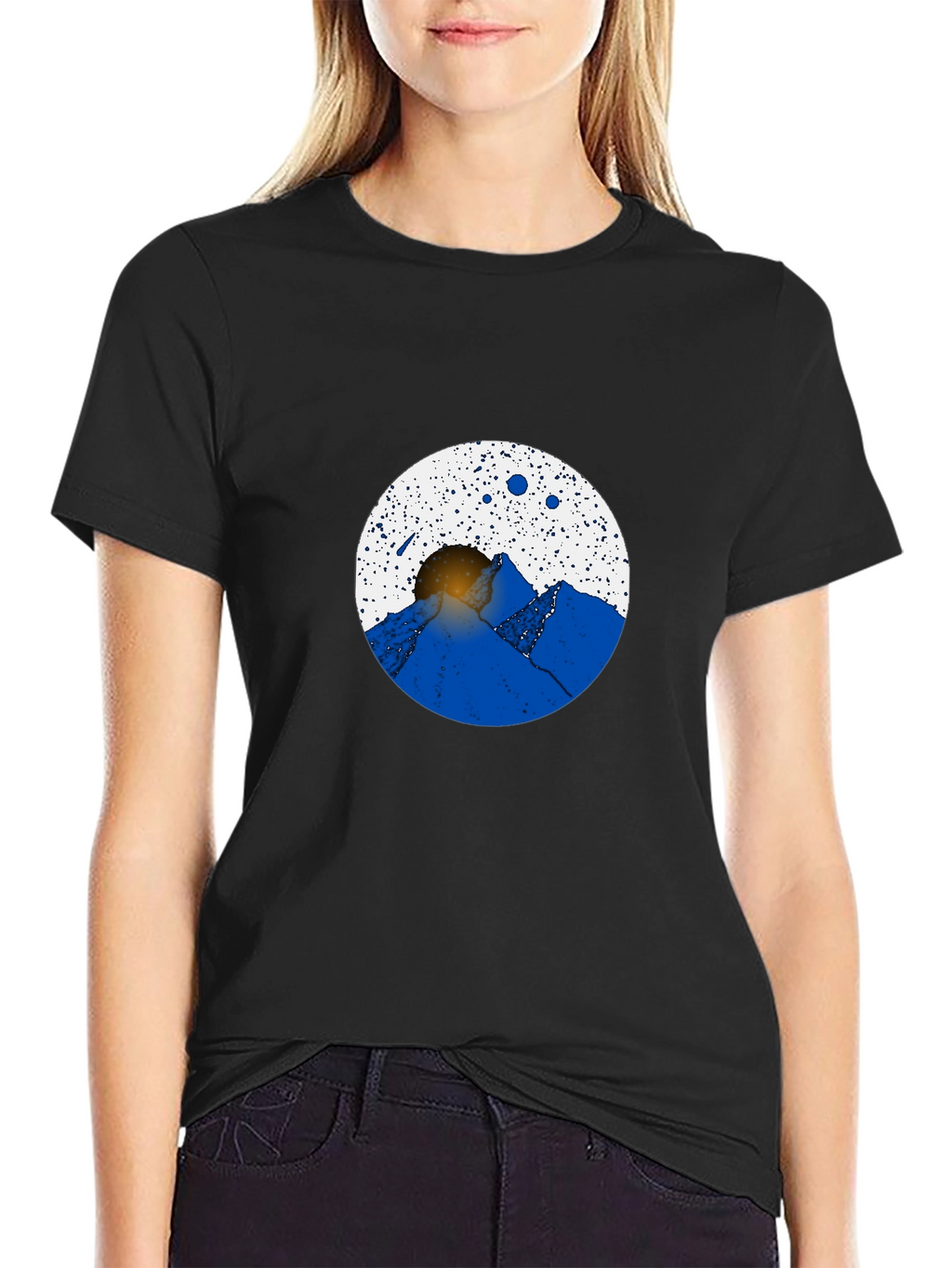 Abstract Mountain Scene Black Graphic Tee