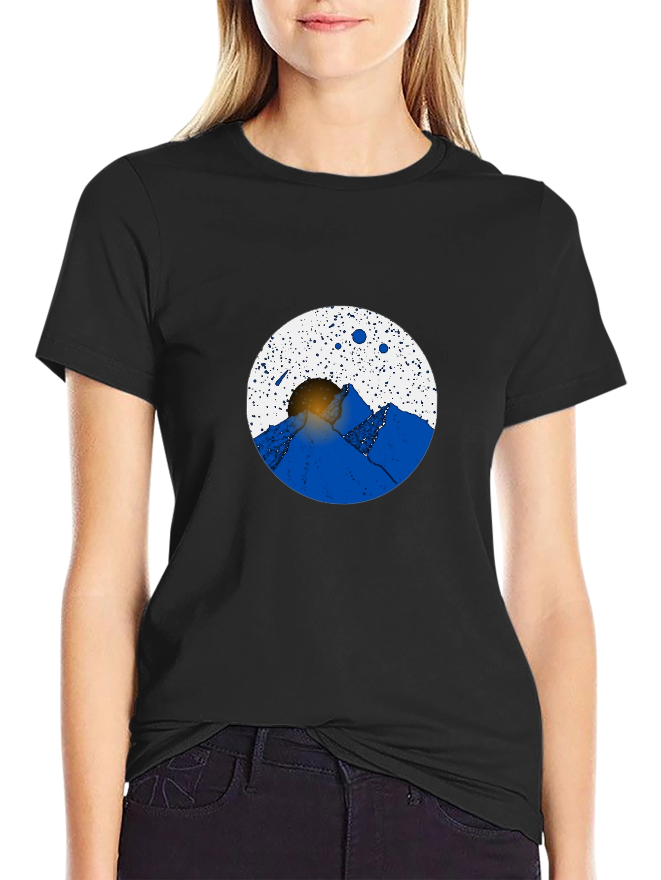Abstract Mountain Scene Black Graphic Tee