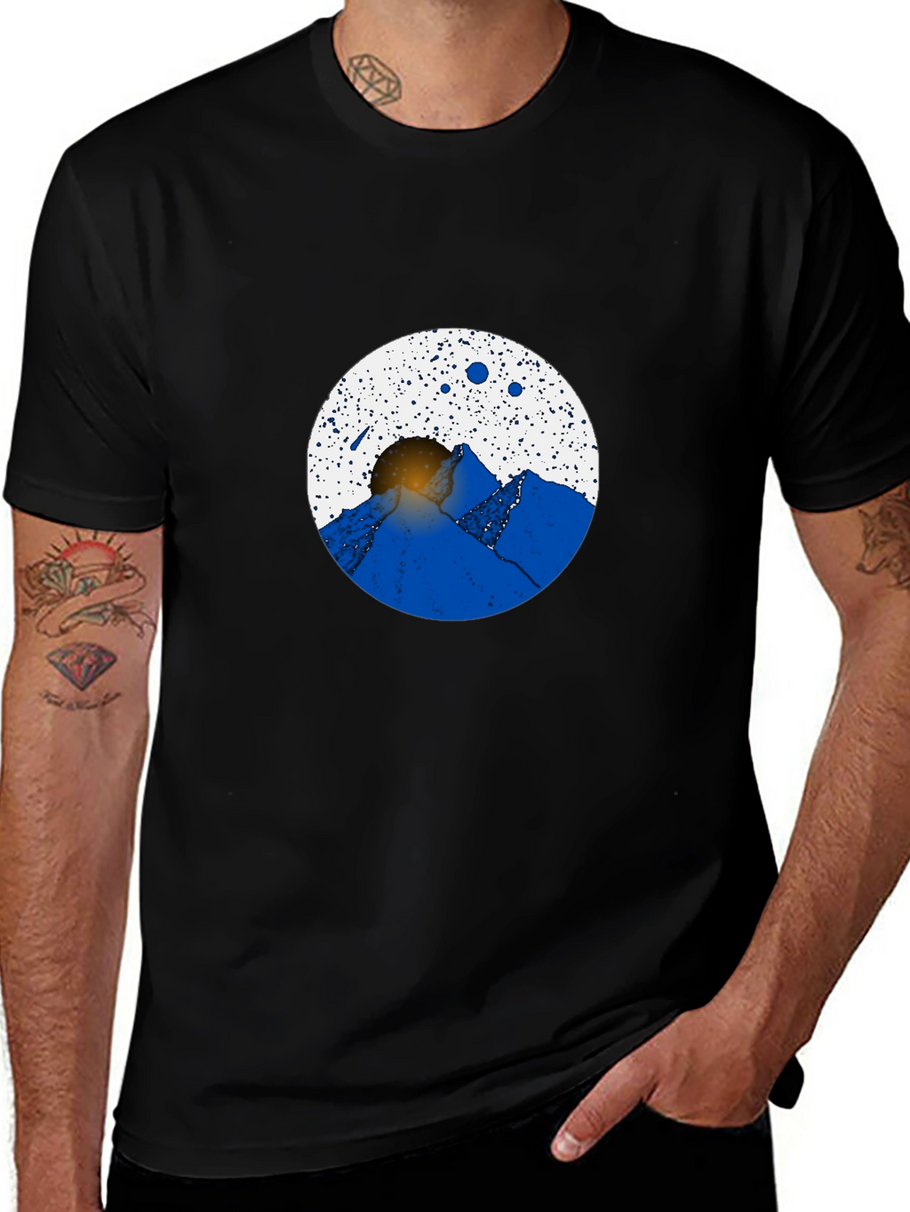 Abstract Mountain Scene Black Graphic Tee