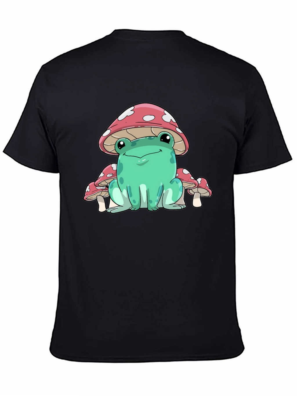 Frog Mushroom Graphic Tee - Whimsical Black T-Shirt