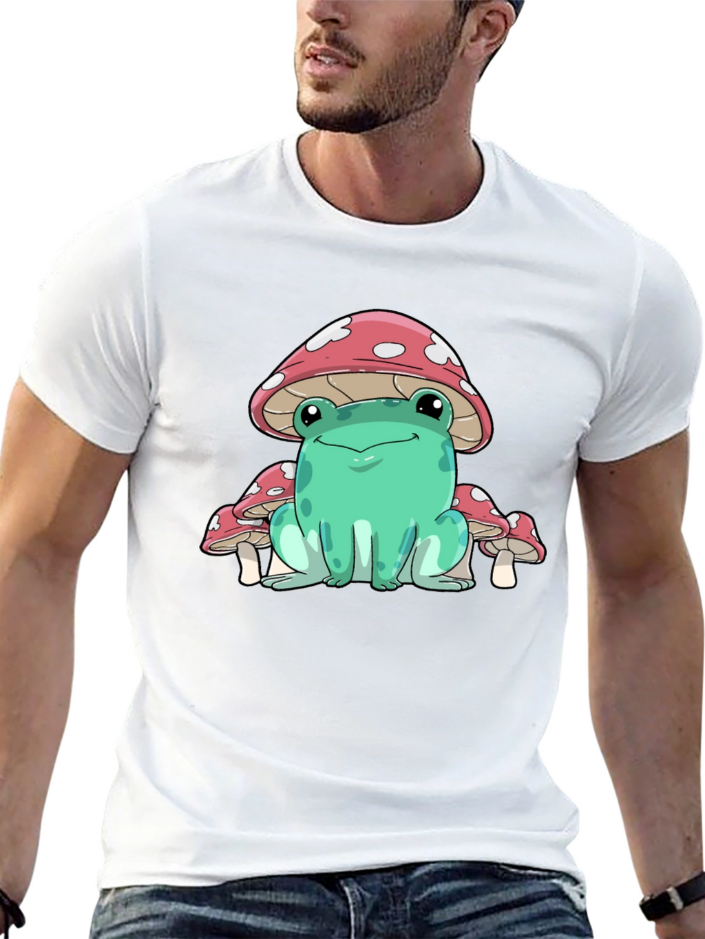 Frog Mushroom Graphic Tee - Whimsical Black T-Shirt