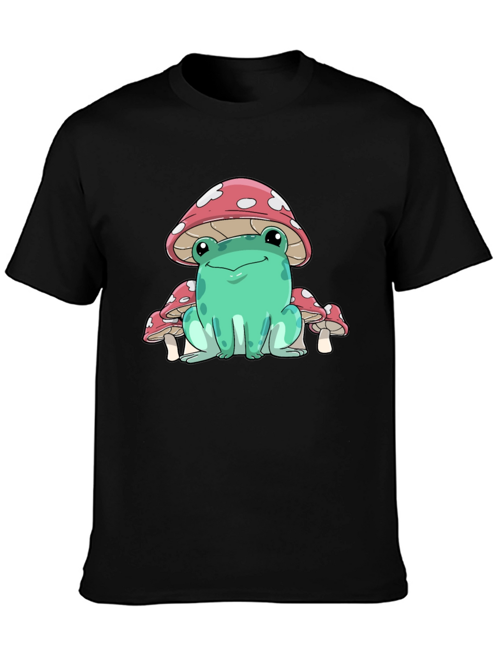 Frog Mushroom Graphic Tee - Whimsical Black T-Shirt