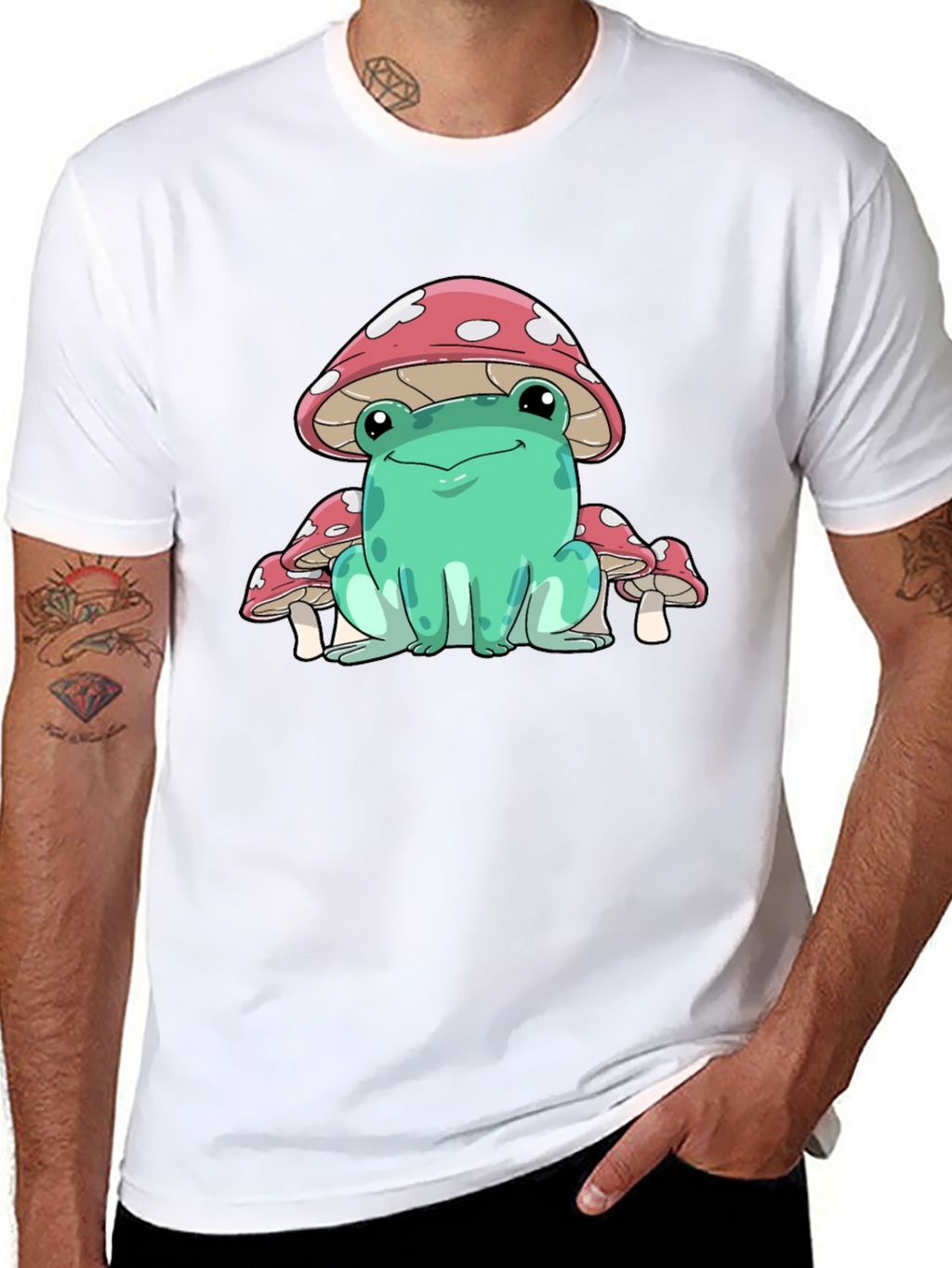 Frog Mushroom Graphic Tee - Whimsical Black T-Shirt