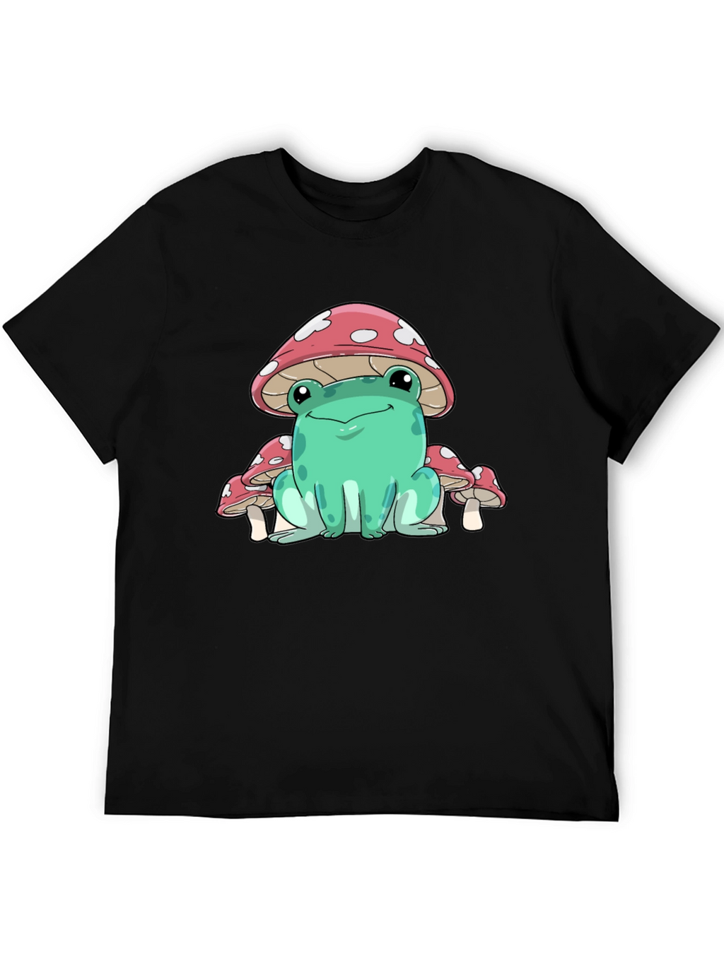 Frog Mushroom Graphic Tee - Whimsical Black T-Shirt