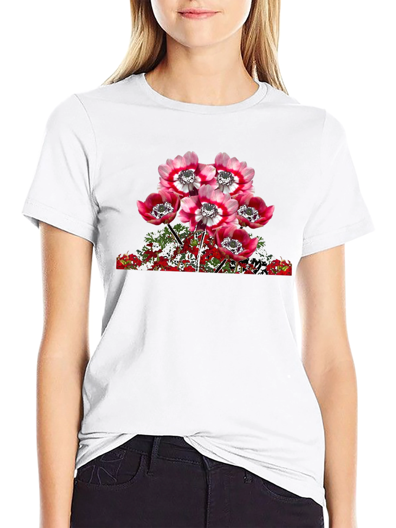 Floral Anemone Graphic T-Shirt - Black