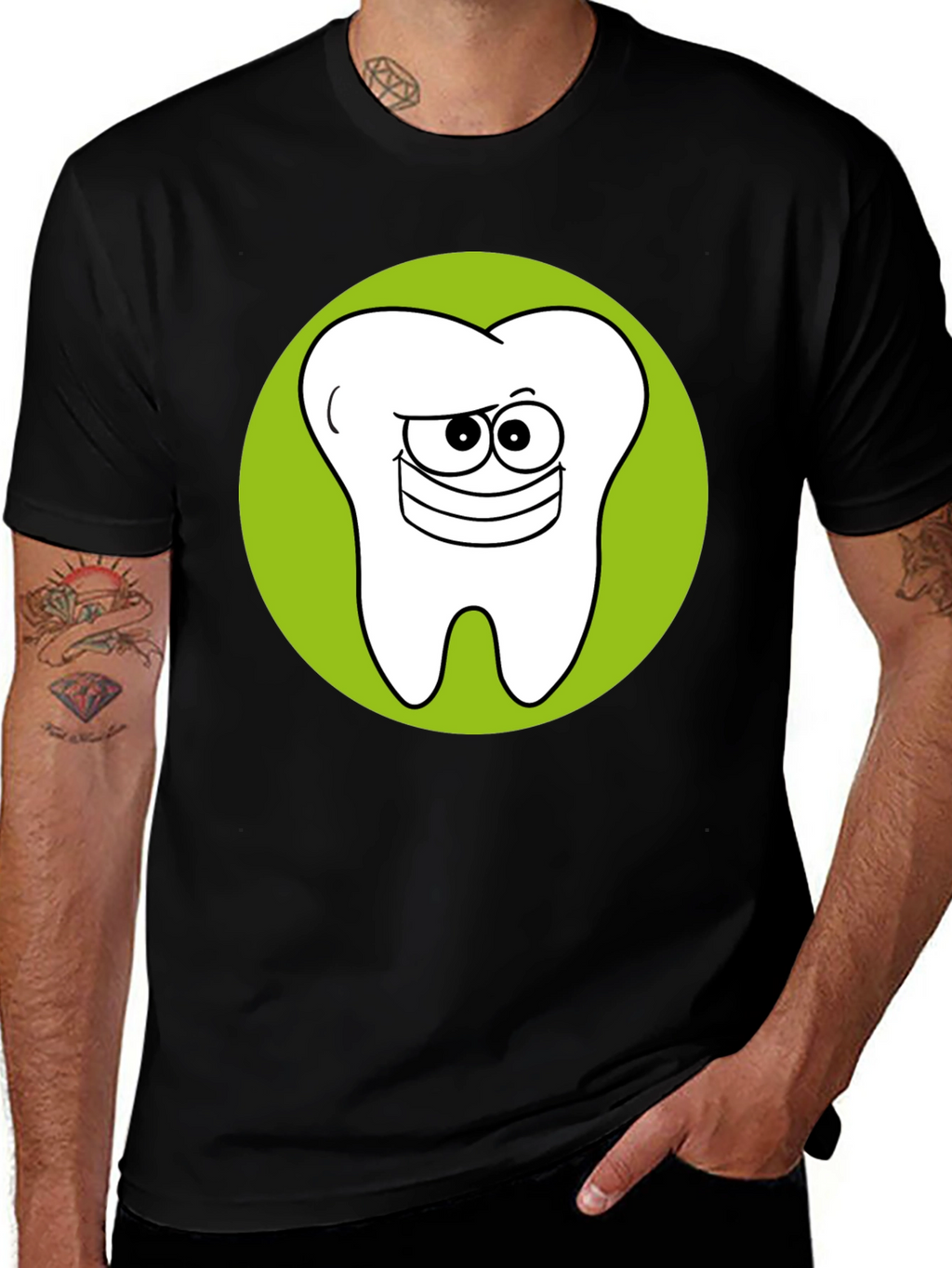 Funny Tooth Graphic Tee - Black Cotton T-Shirt
