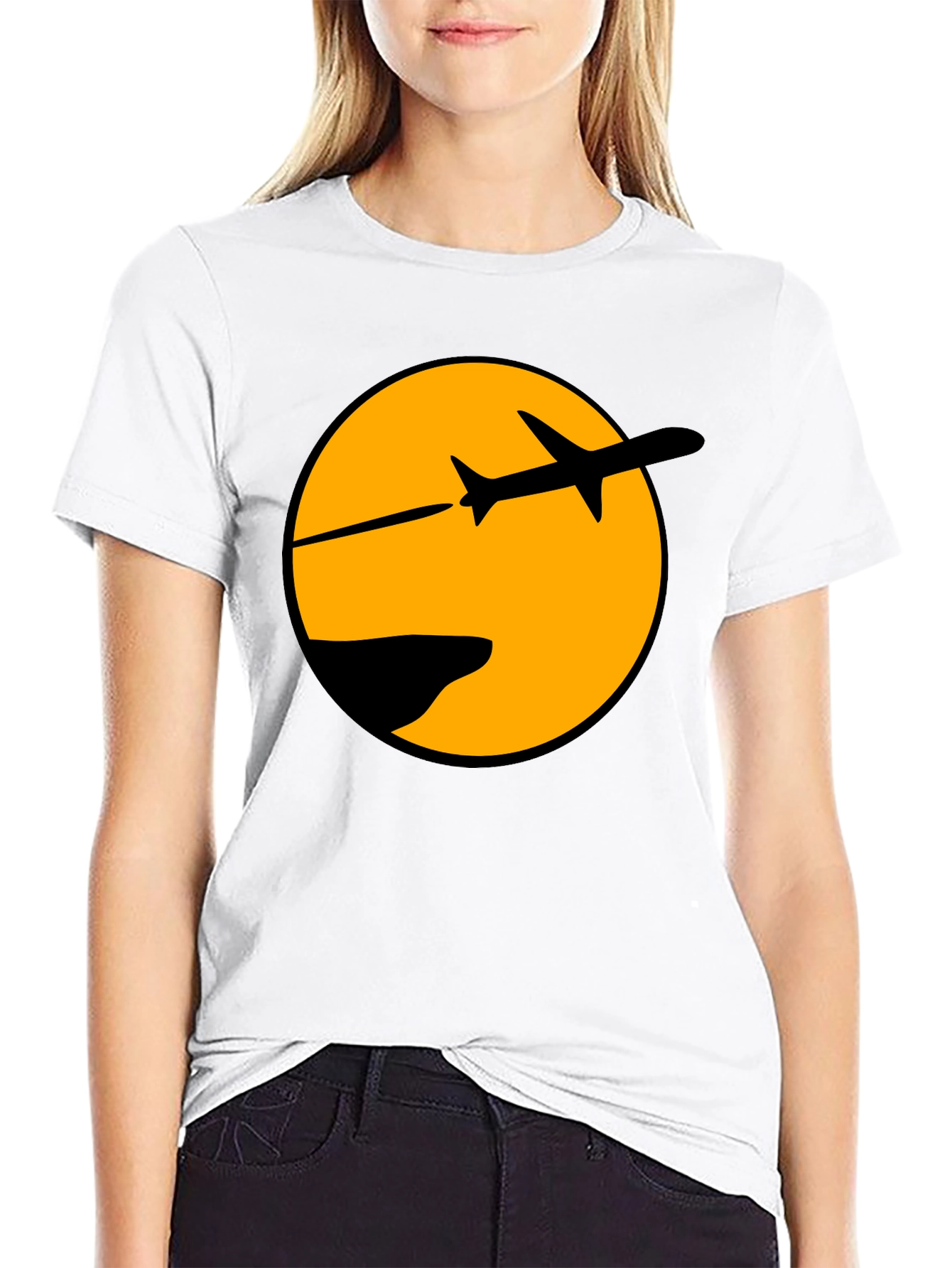 Airplane Silhouette Graphic Tee - Black Cotton Blend