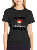Piano Ninja Graphic Tee - Black Cotton T-Shirt