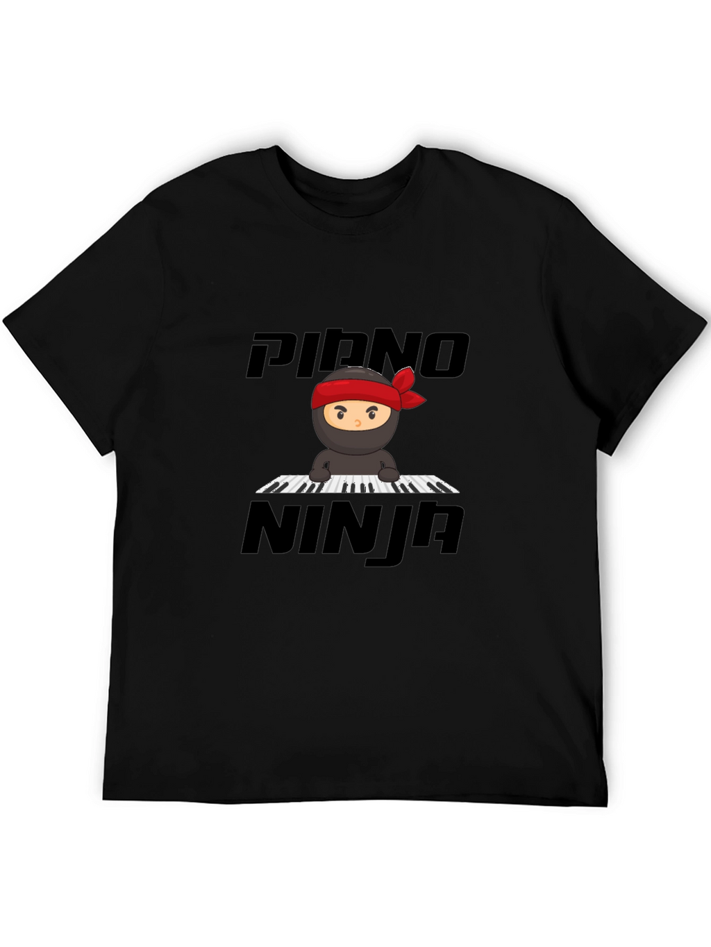 Piano Ninja Graphic Tee - Black Cotton T-Shirt
