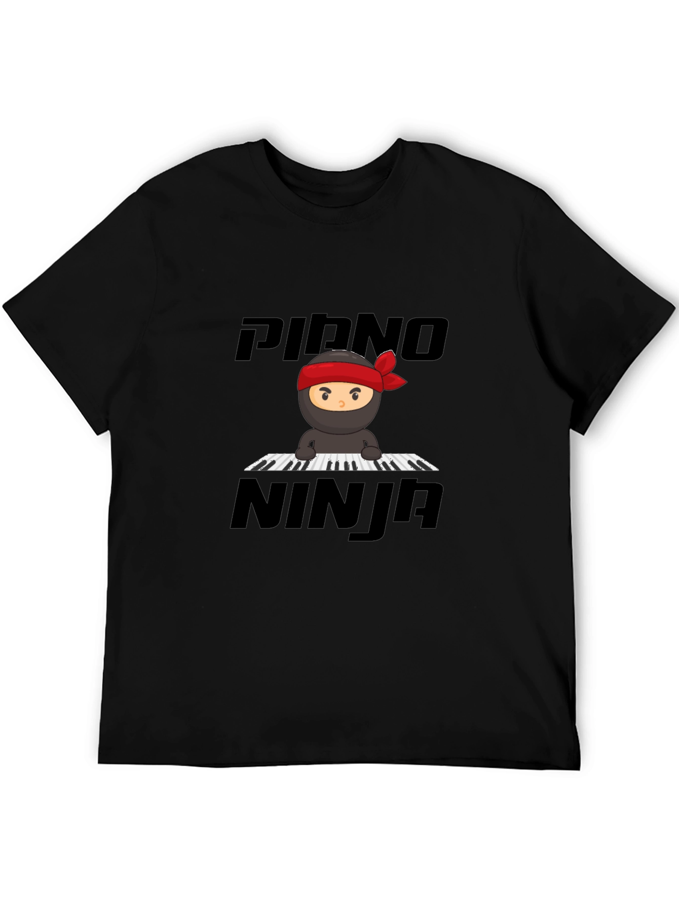 Piano Ninja Graphic Tee - Black Cotton T-Shirt