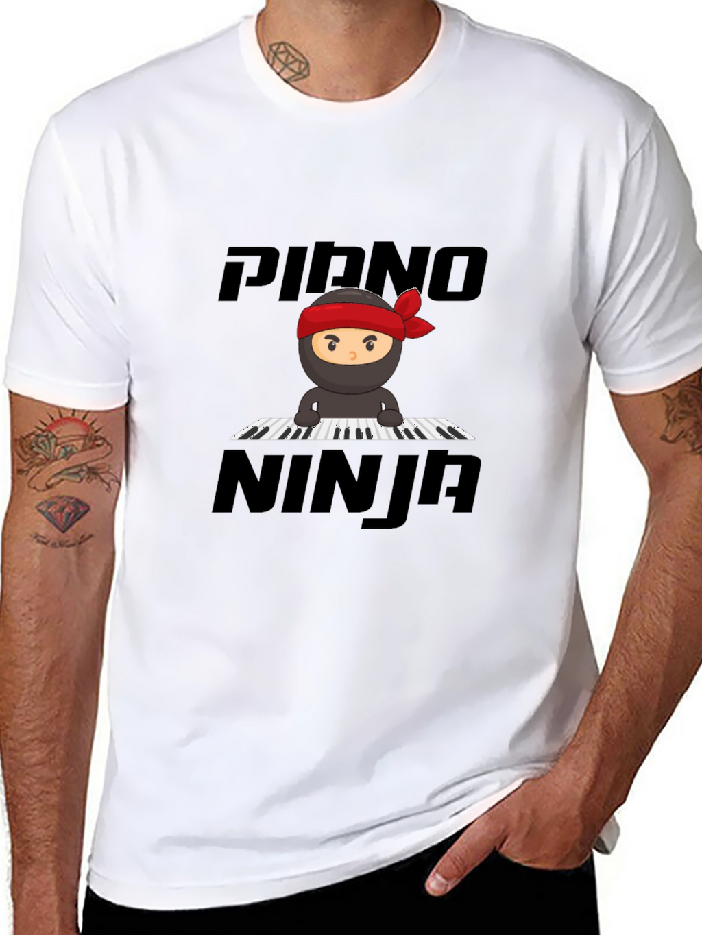 Piano Ninja Graphic Tee - Black Cotton T-Shirt
