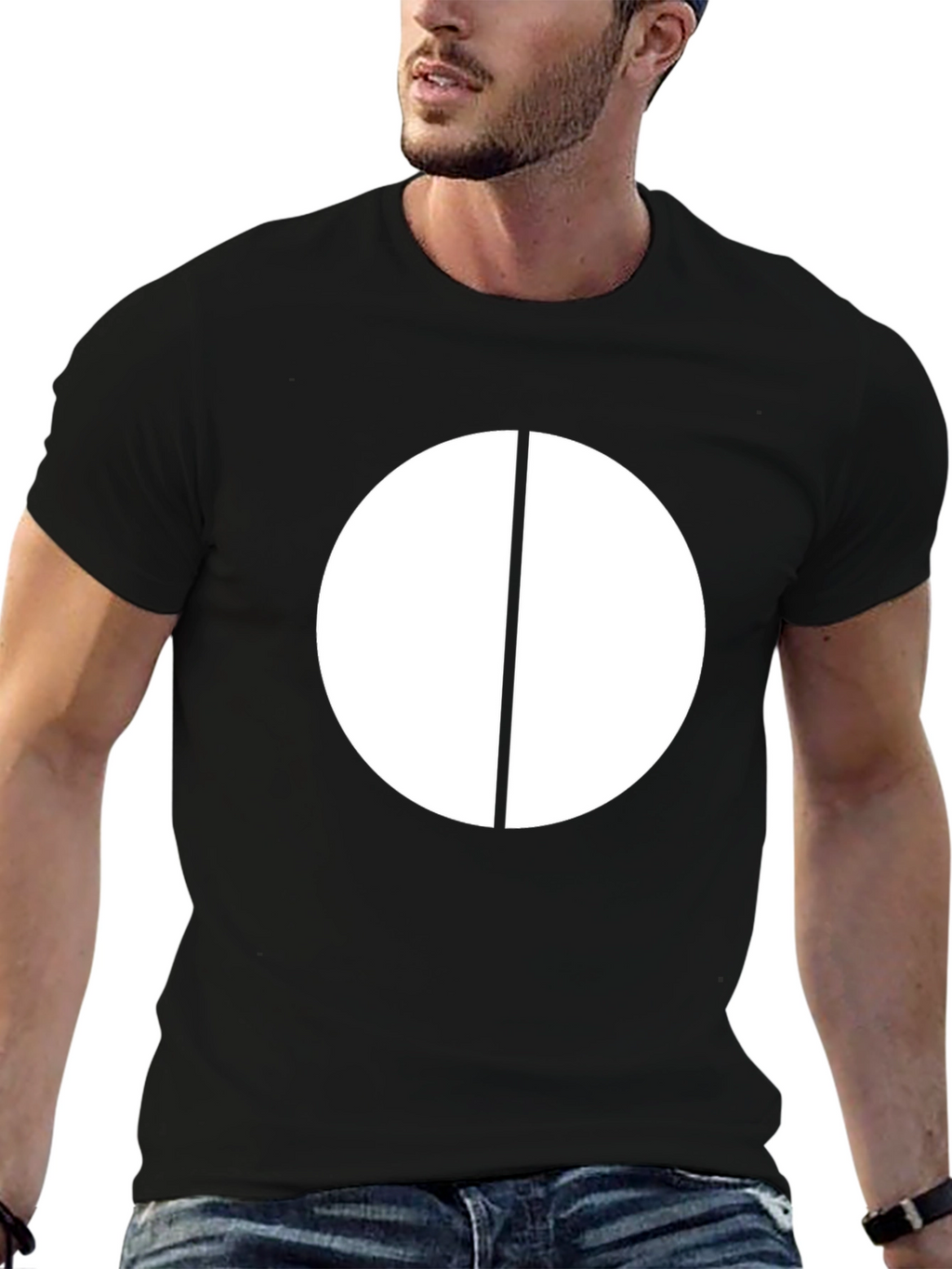 Minimalist White Circle Graphic Black T-Shirt