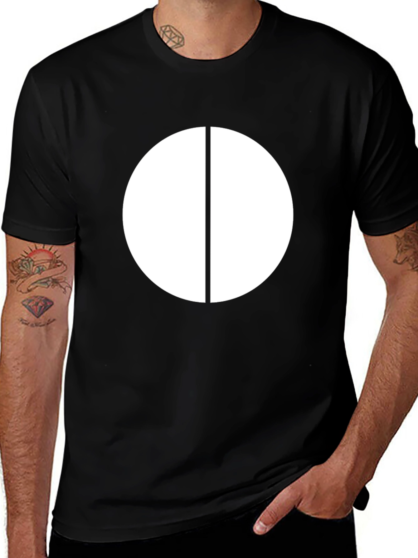 Minimalist White Circle Graphic Black T-Shirt