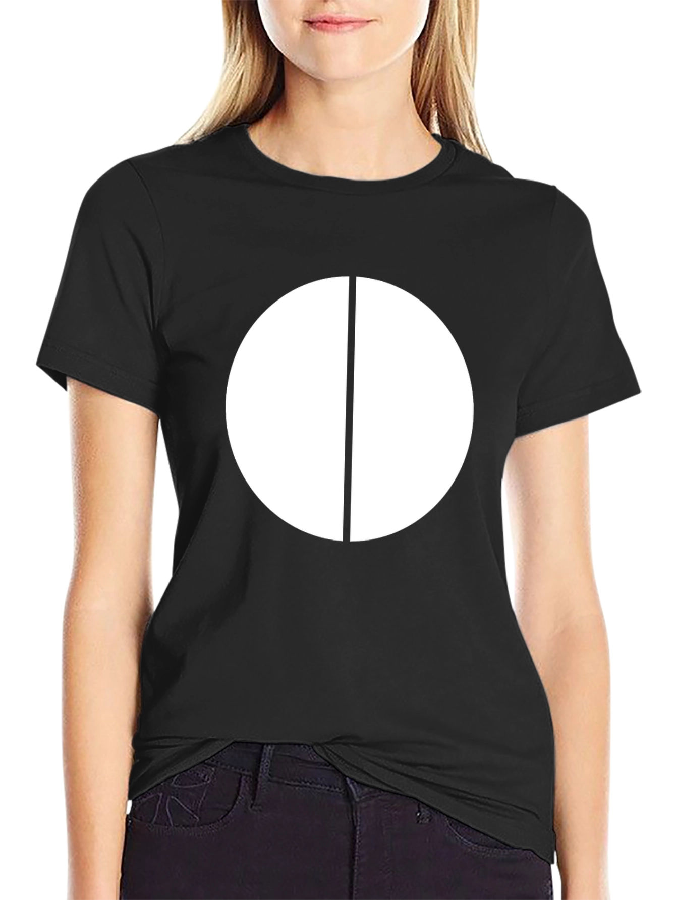 Minimalist White Circle Graphic Black T-Shirt