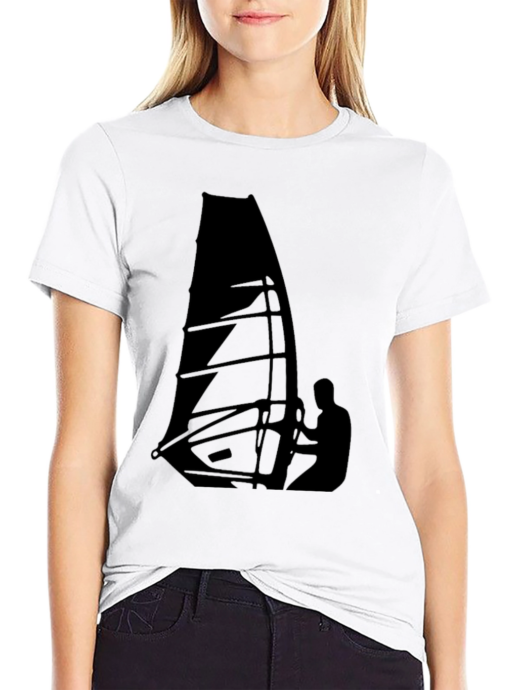 Windsurfing Graphic Tee - Black Cotton T-Shirt