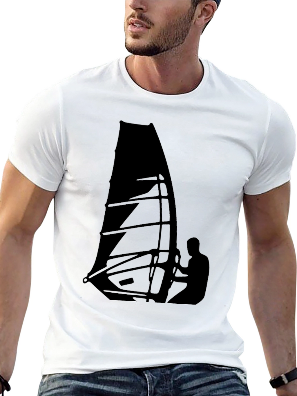Windsurfing Graphic Tee - Black Cotton T-Shirt