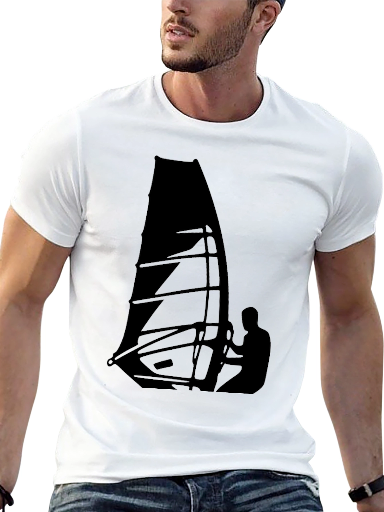 Windsurfing Graphic Tee - Black Cotton T-Shirt