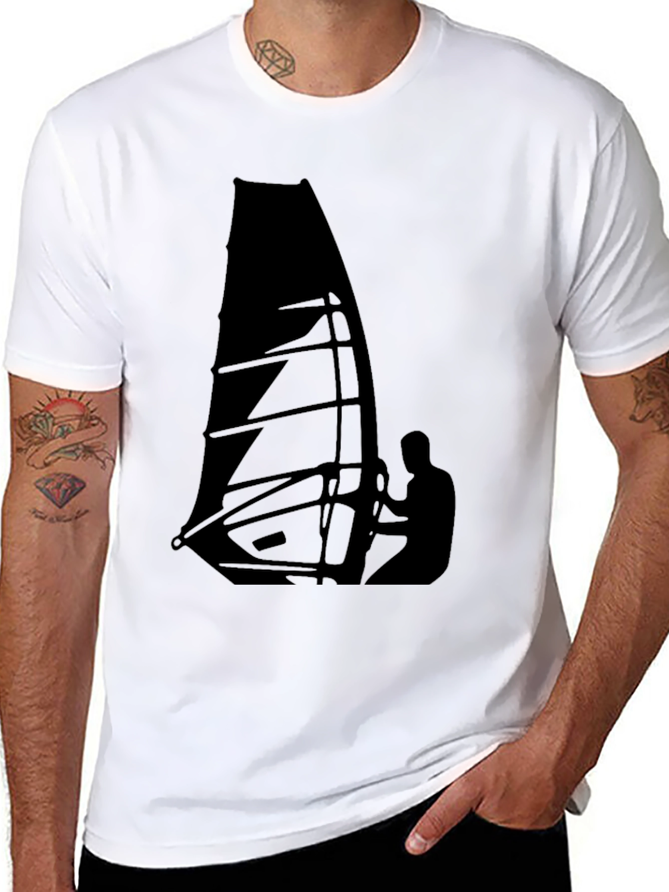 Windsurfing Graphic Tee - Black Cotton T-Shirt