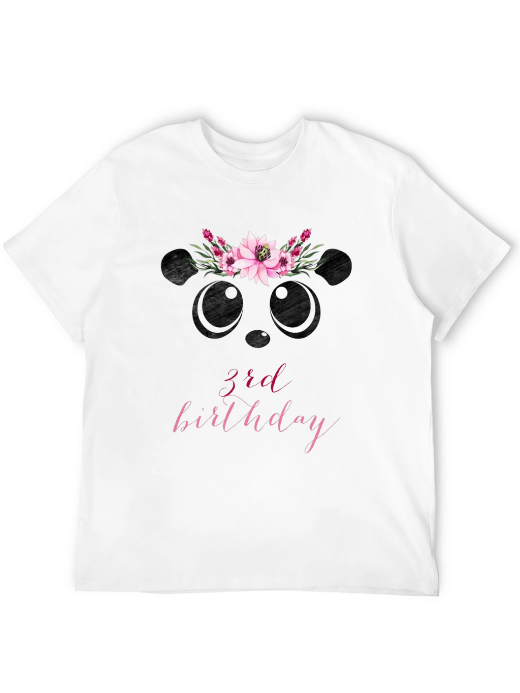 3rd Birthday Panda Bear Floral Wreath T-Shirt